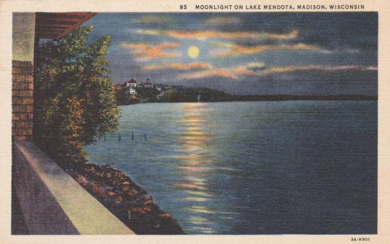 Moonlight on Lake Mendota - Madison WI, Wisconsin - Linen