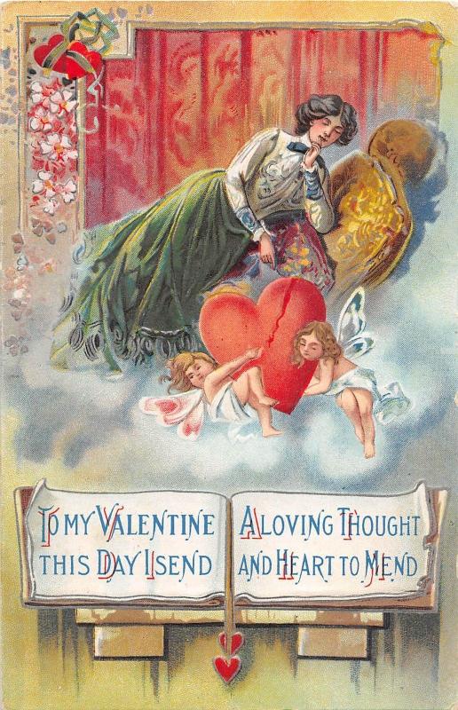 C26/ Valentine's Day Love Holiday Postcard 1912 Nunda NY Broken Heart Woman 10 