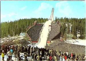 Holmenkollen Ski Jump Norway with Large Crowd 1960s Postcard