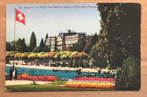 UNUSED POSTCARD - PALACE OF THE NATIONS FROM MON-REOS PARK, GENEVA, SWITZERLAND