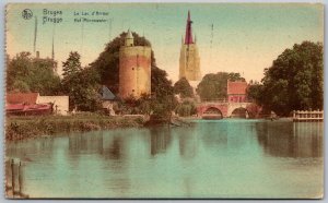 Brugge Belgium c1910 Postcard Le Lac d'Amour Het Minnewater Castle