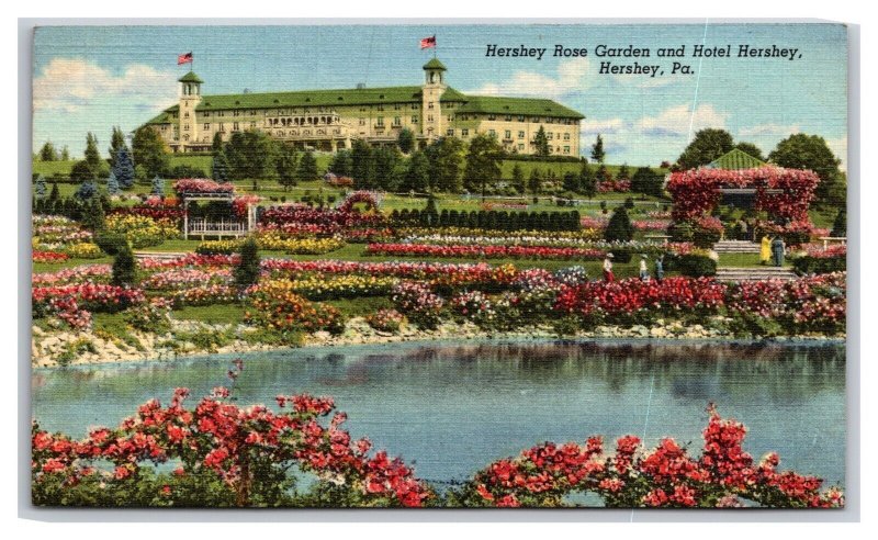 Hershey Rose Garden and Hotel Hershey Pennsylvania PA UNP Linen Postcard Y13