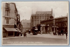 Liverpool England Postcard Church Street and Lewis Building c1920s RPPC Photo