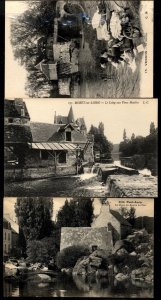 France 3 Vintage Postcards Scenes Moret sur Loing,Pont-Aven and Vernon Le Moulin