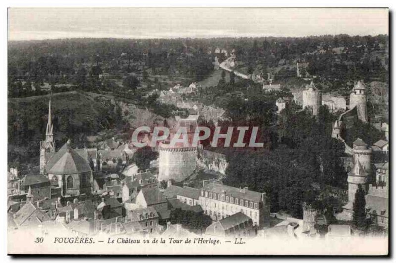 Old Postcard Fougeres Chateau seen from the Clock Tower I