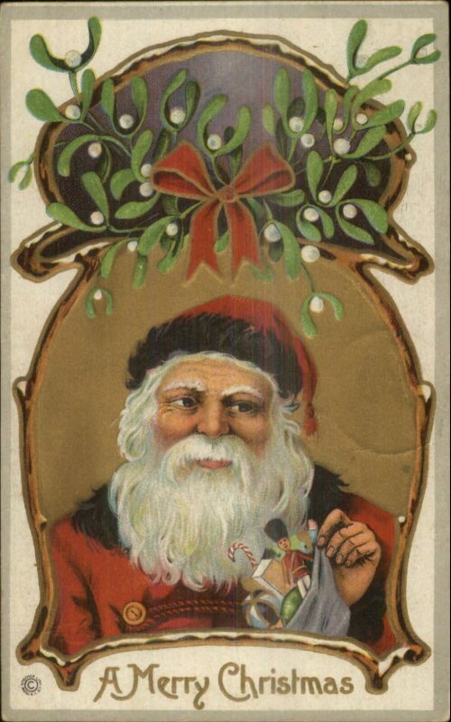 Christmas - Santa Claus Holding Stocking 1916 Used Postcard 