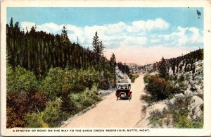 Road To Basin Creek Reservoir Butte Montana Postcard 1924 WB Antique Car
