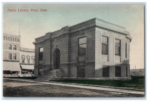 c1910 Public Library Exterior Building Road Perry Iowa Vintage Antique Postcard