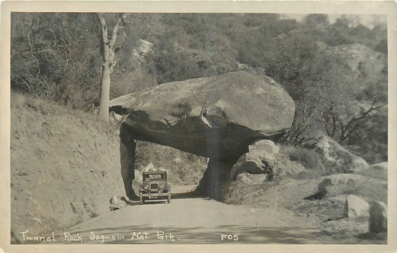 1920s Sequoia National Park automobile Tunnel Rock RPPC Postcard 25-2906