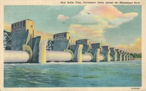 USA New Roller Dam Davenport Iowa Across the Mississippi River Linen 08.37