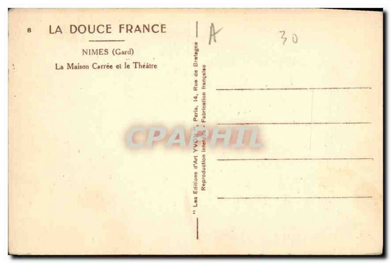 Postcard Old La Douce France Nimes Gard La Maison Carree and Theater