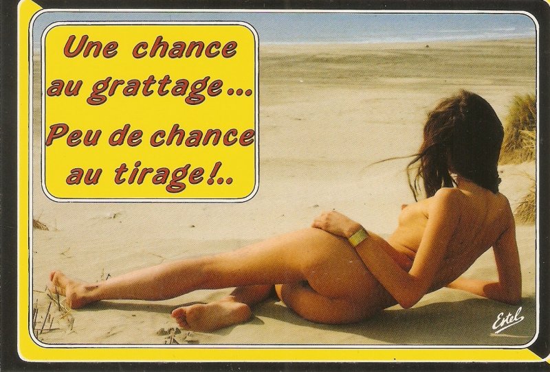 Risque nude in the beach Modern French Postcard. Continental size