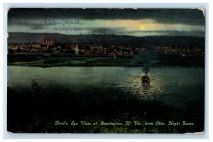 1910 Bird's Eye View of Huntington WV from Ohio Night Scene Postcard