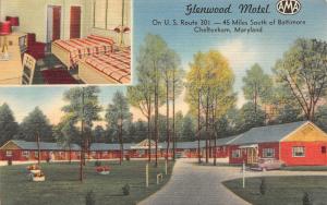 CHELTENHAM, MD Maryland  GLENWOOD MOTEL~Room  ROADSIDE  c1950's Linen Postcard