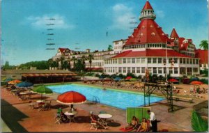 Vtg 1950's Hotel Del Coronado Swimming Pool Turquoise California CA Postcard