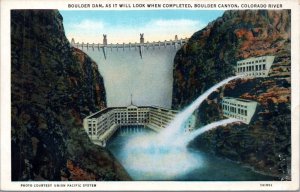 Postcard Boulder Dam As it Will Look Whem Completed Boulder Canyon