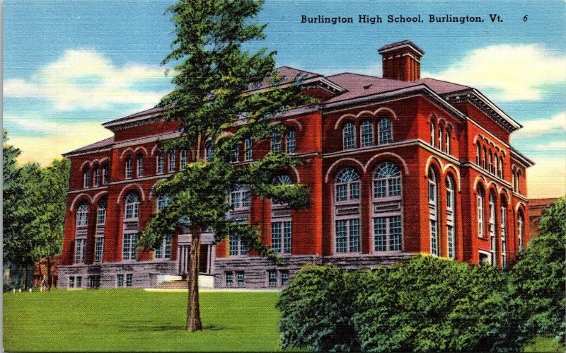 Burlington High School Burlington Vermont VT Linen Postcard VTG UNP Tichnor  