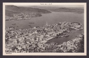 Vintage postcard Bergen Norway harbor view United Sardine Factory panoramic