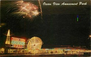 Amusement Park Glitter Night Norfolk Virginia Rowe Distributing Postcard 6454