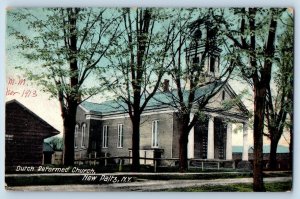 New Paltz New York NY Postcard Dutch Reformed Church Exterior 1913 Antique Trees