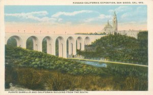 San Diego CA Panama-California Expo Puente Cabrillo & Calif Bldg WB Postcard