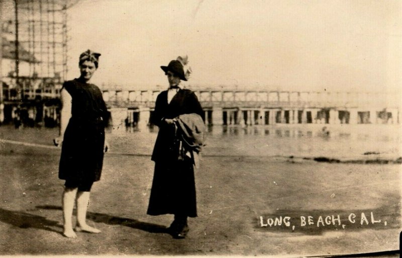 c1910 Girls Swimming Long Beach California CA RPPC Photo Antique Postcard