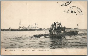 FRENCH SUBMARINE MARINE DE GUERRE ANTIQUE POSTCARD