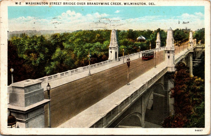 Vtg 1930s Washington Street Bridge Over Brandywine Creek Wilmington DE Postcard