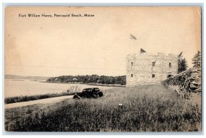 c1930's View Of Fort William Henry Car Pemaquid Beach Maine ME Vintage Postcard