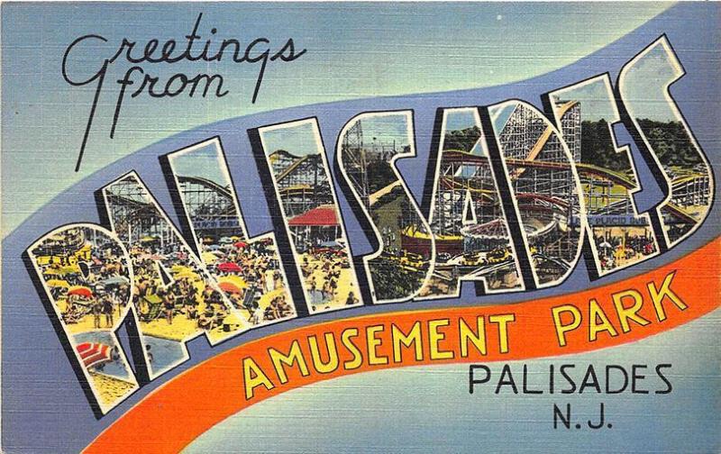 Palisades NJ Amusement Park Large letter linen Postcard