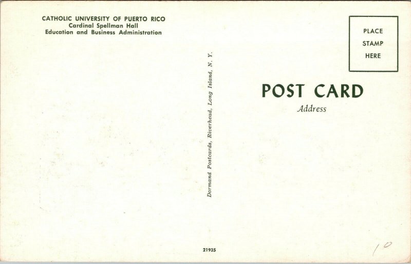 Vtg 1950s Catholic University of Puerto Rico Cardinal Spellman Hall PR Postcard