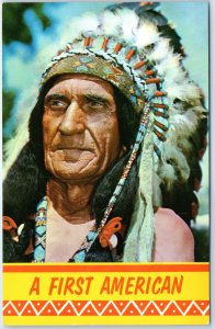 c1950s Native First American Indian Chief Elder Old Man Headdress Postcard A264