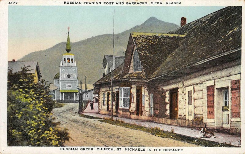 Russian Trading Post, Barracks SITKA Alaska Greek Church c1910s Vintage Postcard