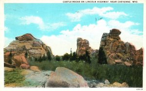 Vintage Postcard 1932 Castle Rocks In Lincoln Highway Near Cheyenne Wyoming WY