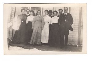 Real Photo, Group of People with House, Lovely Vintage Victorian Clothing