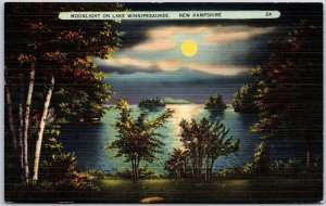 Winnipesaukee New Hampshire NH, Moonlight on Lake, Nature, Vintage Postcard