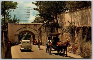 Nassau Bahamas 1950s Postcard Gregory Arch Car Bike Carriage