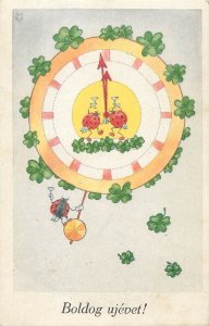 Hungary 1943 New Year greetings luck ladybugs cheers champagne shamrocks clock