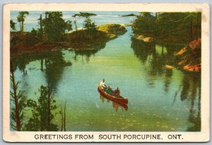 Postcard c1920s Greetings From South Porcupine Ontario Scenic Canoe Timmins