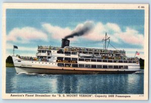 c1940 Washington Postcard America's Steamliner Steamer Mount Vernon Wilson Line