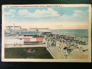 Vintage Postcard 1920 Boardwalk Showing Monterey Hotel Asbury Park New Jersey