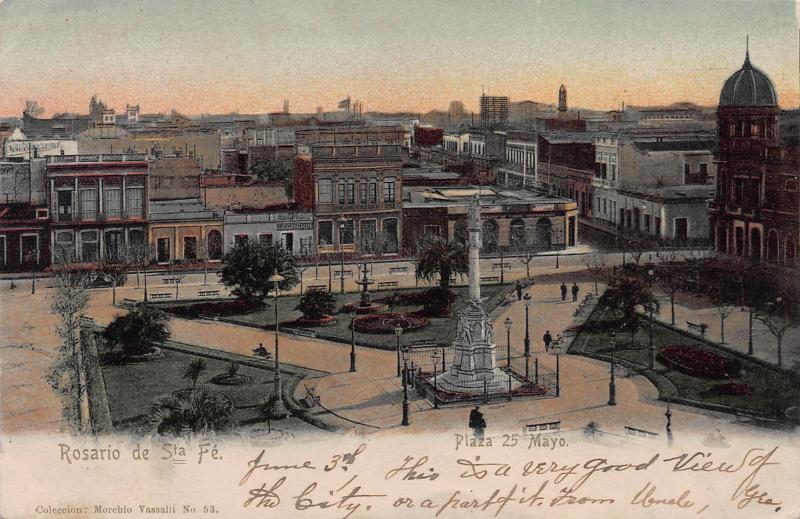 Rosario de Santa Fe, Plaza 25 Mayo, Argentina, Early Postcard, Used