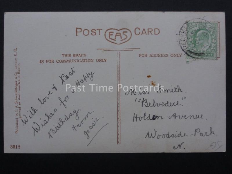 Birthday Greeting A HAPPY BIRTHDAY shows Man & Canoe Kayak Rapid c1910 RP by EAS