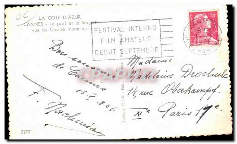 Old Postcard La Cote D Azur Cannes Port and Suquet seen the Municipal Casino