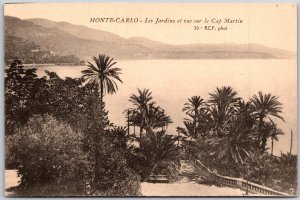 Monte-Carlo Monaco MC, Gardens with Palm Trees & Coastal View, Vintage Postcard