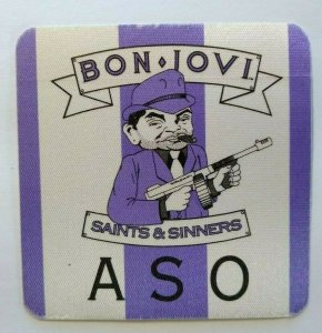 Bon Jovi Backstage Pass Gangster With Gun Original 1989 Rock Concert ASO Purple