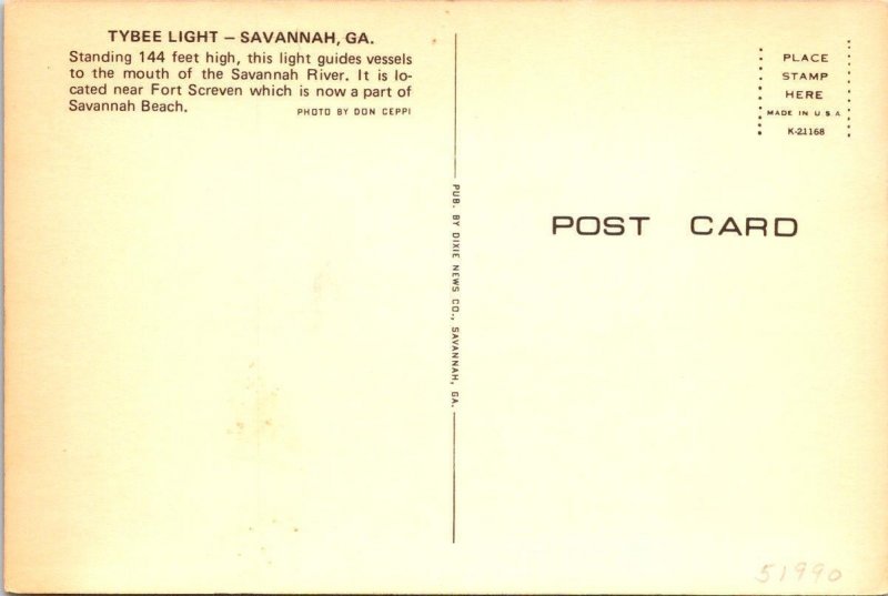 Savannah, GA Georgia  TYBEE LIGHT HOUSE  Flags & Lighthouse  4X6 Postcard