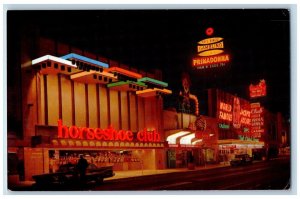 Reno Nevada NV Postcard Virginia Street Horseshoe Club Casino Night 1960 Vintage