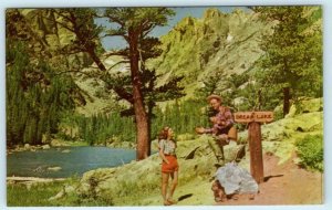DREAM LAKE, Rocky Mountain National Park, CO ~ Fisherman ca 1960s Postcard
