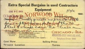 Fred Norwood Wilson Machinery Chicago IL c1910 Over-Sized Postcard jrf